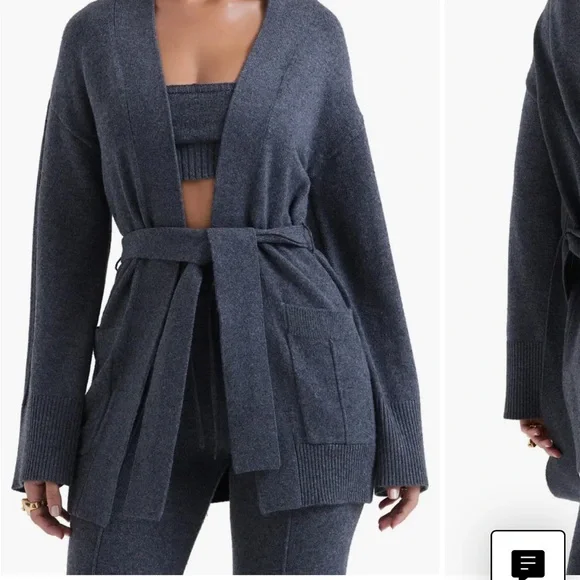 New House of CB Alaia Wrap Cardigan in color Grey Melange. - Picture 3 of 10